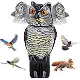 Owl Decoys to Scare Birds Squirrels Away, 360 Rotating Head Activated | Fake Owl Statues Repellent Pest Hawk Squirrel Cats Chickens Pigeon Bird Deterrents for Outside Garden Patios Backyard