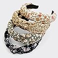 Huachi Headbands for Women and Girls, 4 Packs Fashion Flower Printed Knotted Head Bands for Women’ s Hair, Non Slip Boho Wide Thick Top Knot Hairbands, Womens Trendy Hair Accessories