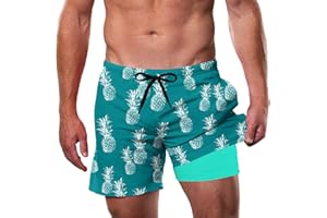 Cozople Mens Swim Trunks with Compression Liner 5.5" Inseam Quick Dry Bathing Suit Lightweight Swimming Shorts