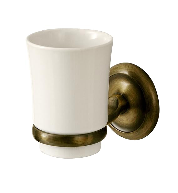 Bisk 00407 Deco Zahnputzbecher 7,8 x 12 x 10,5 cm, Keramik/Messing-Antik