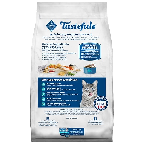 BLUE BUFFALO TASTEFULS ACTIVE CAT DRY CAT FOOD, MADE IN THE USA WITH NATURAL INGREDIENTS, CHICKEN & BROWN RICE RECIPE, 3-LB. BAG