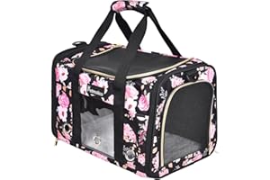 Petmolico Cat Carrier Soft-Sided Pet Bag for Small Medium Cats Puppies 16LBs - Airline Approved Pet Travel Carrier 3 Open Doors (Medium,Pink Peony)