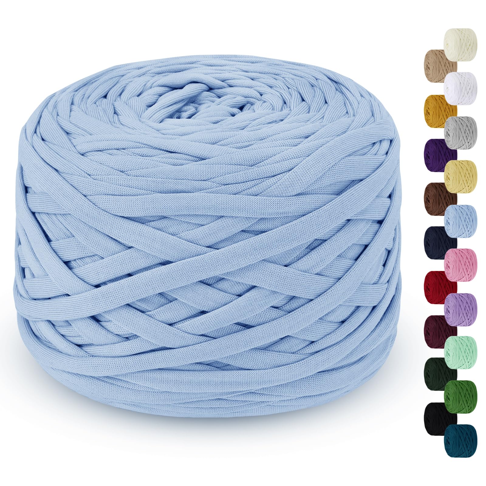 LEREATI 285g T Shirt Yarn for Crocheting 100m Elastic Ribbon Thick Crochet Fabric Yarn,Knitting T-Shirt Bag,Blanket,Basket,DIY Projects,Home Decor (Sky Blue),2.2cm x 100m,(L103-FT)