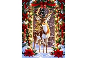 Acelii Winter Christmas 5D Diamond Art Kits for Adults Beginners,Deer DIY Full Round Drill Diamond Painting Kits, Paint by Diamonds Dots Gem Art Easy,Home Wall Decor 12X16 Inch