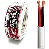 NATIONAL Wire&Cable - 12/2 Audiophile Speaker Wire (25 Feet) 12AWG Gauge - Made in USA - in Wall Audio Speaker Wire Cable/CL Rated/ETL Listed / 2 Conductors - OFC Oxygen-Free Copper, White 25ft