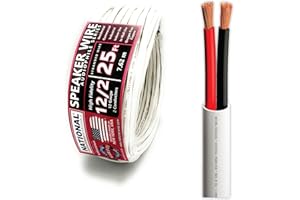 NATIONAL Wire&Cable - 12/2 Audiophile Speaker Wire (25 Feet) 12AWG Gauge - Made in USA - in Wall Audio Speaker Wire Cable/CL Rated/ETL Listed / 2 Conductors - OFC Oxygen-Free Copper, White 25ft