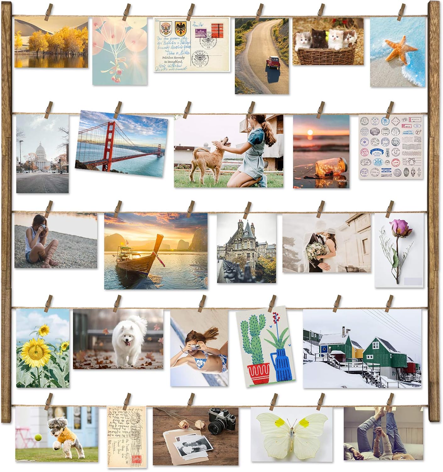 Photo Albums, Frames & Accessories - Love-KANKEI Wood Picture Photo Frame for Wall Decor 26×29 inch with 30 Clips and Adjustable Twines Collage Artworks Prints Multi Pictures Organizer and Hanging Display Frames Carbonized Black