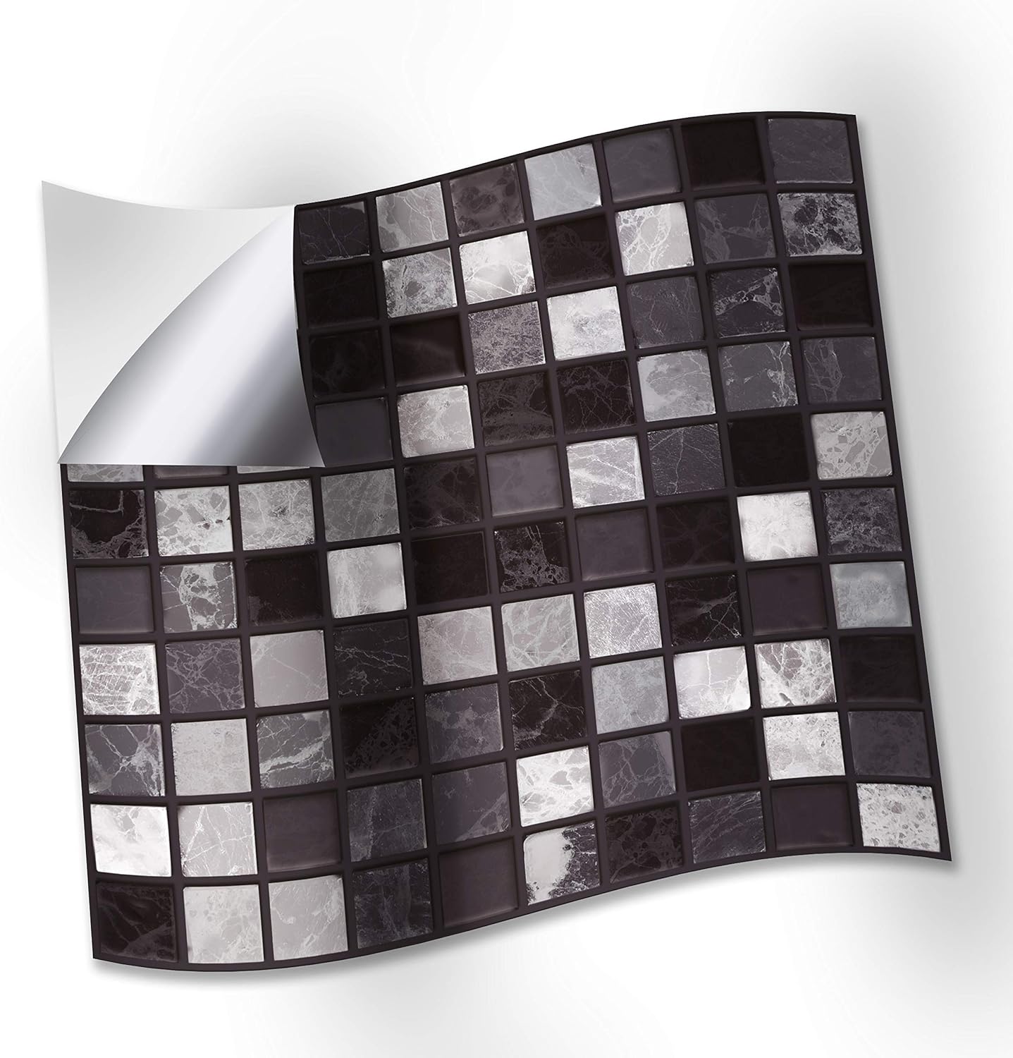 WALPLUS 15cm(6")@72pcs Marquina Metallic Black & White Marble Mosaic Wall Tile Sticker Tile Paint Stick on Tiles Peel and Stick Self Adhesive Tile Sticker for Kitchen Bathroom Tile Transfer Backsplash