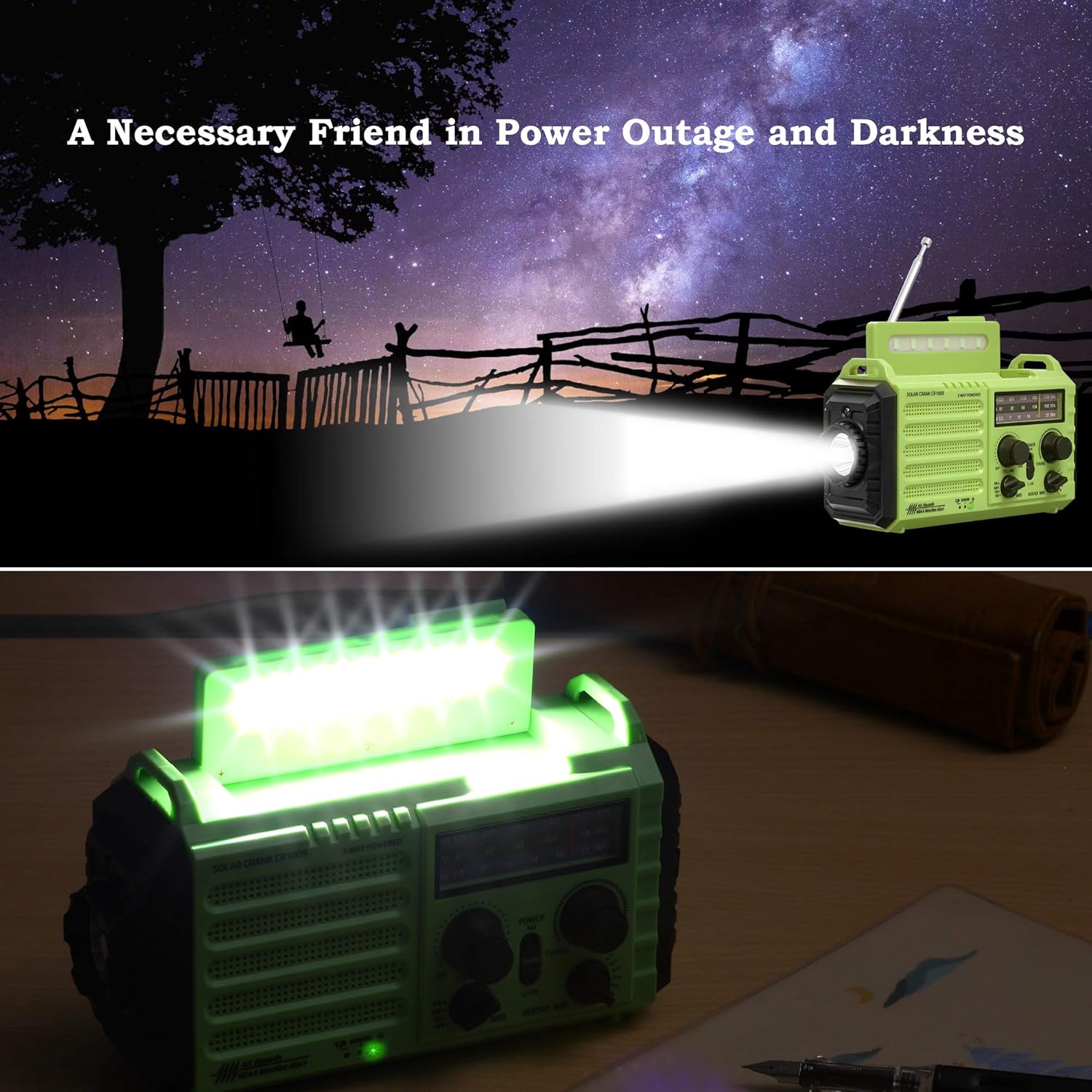 Weather Radio NOAA Alert Emergency Radio,Solar/Hand Crank/AM FM Shortwave Portable Radio with Battery Backup,SOS, Flashlight/Reading Lamp,2000mAh Rechargeable Battery,USB Charger for Outdoor Survival: Home Audio & Theater