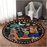 Mexican Skull Music Round Area Rug Halloween Soft Non Skid Easy Clean 3ft Area Carpet Day of The Dead Circle Floor Mat for Living Room Kitchen Bathroom
