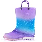 K KomForme Girls Rain Boots,Kids Glitter Waterproof Boots with Easy-on Handles
