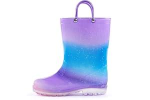 K KomForme Girls Rain Boots,Kids Glitter Waterproof Boots with Easy-on Handles