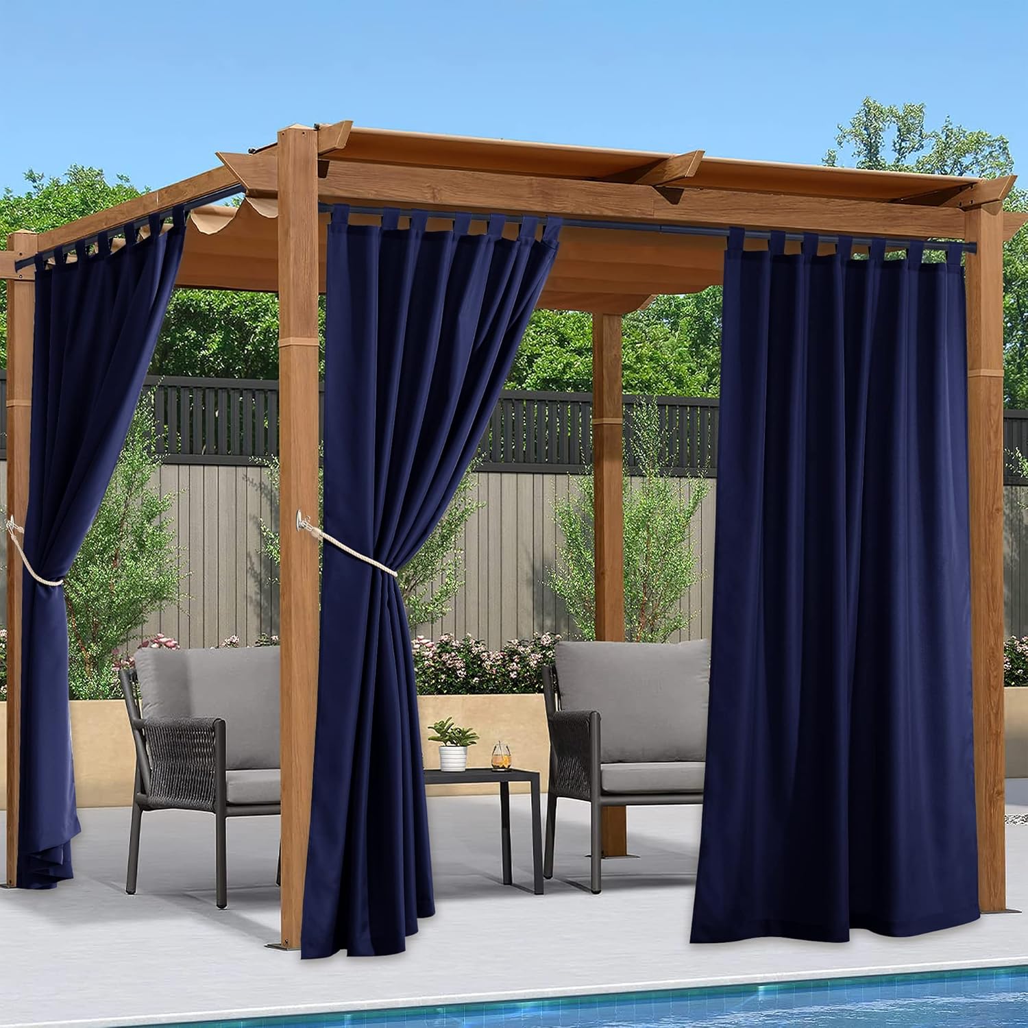 Outdoor Curtains - NICETOWN 2 Pieces Weatherproof Patio Outdoor Curtains, Tab Top Vertical Drapes Thick Waterproof Indoor Outdoor Panels Privacy for Porch/Pergola, Navy Blue, W55 x L84