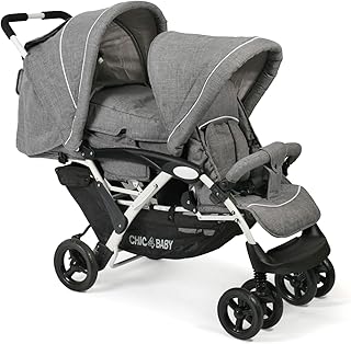 CHIC 4 BABY 274 60 Geschwisterwagen Duo, Jeans, melange grau-weiß