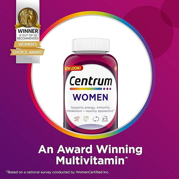 CENTRUM MULTIVITAMIN FOR WOMEN, MULTIVITAMIN/MULTIMINERAL SUPPLEMENT WITH IRON, VITAMIN D3, B VITAMINS AND ANTIOXIDANT VITAMINS C AND E, GLUTEN FREE, NON-GMO INGREDIENTS – 120 COUNT
