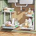 Under Sink Organizer, Thickened L-Shaped 2 Tier Pull Out Cabinet Storage | 2 Tier Slide Out Under Cabinet Storage Rack, Metal
