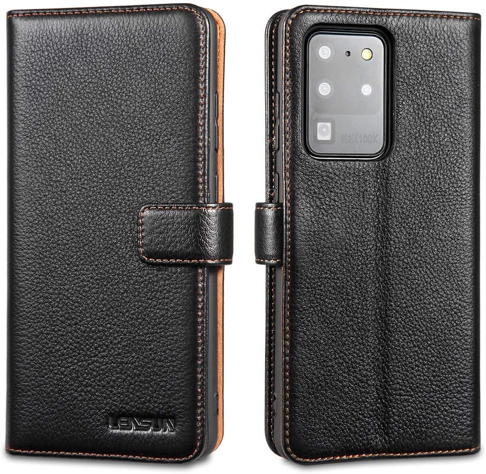 LENSUN Samsung Galaxy S20 Ultra Leather Case, Flip Genuine Leather