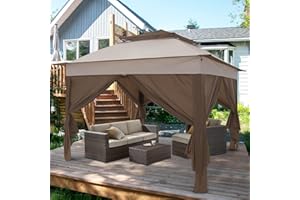 COOS BAY 11x11 Pop-up Instant Gazebo Tent with 4 Sidewalls Outdoor Canopy Shelter with Carry Bag, Stakes and Ropes, Beige
