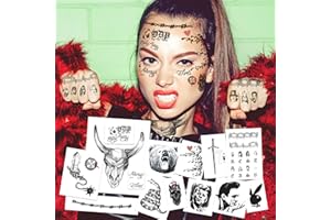 FashionTats Cosplay POST Male Singer Temporary Tattoos -UPDATED 2023- to include DDP, Skull, Flail, Circular Saw & Hammer | HAND & FACE TATTOOS | Skin Safe | MADE IN THE USA | Removable