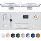 Leather Desk Pad Protector- 48" x 17" Office Desk Mat, Non-Slip PU Leather Mouse Pad, Waterproof Desk Blotter Mat, Desk Cover for Office and Home (Ivory White)