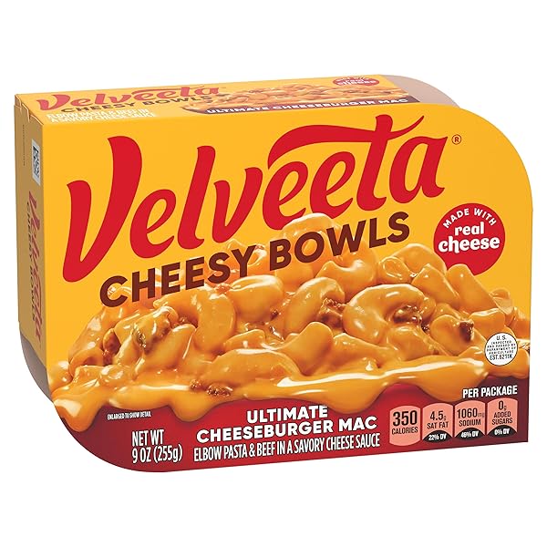 VELVEETA CHEESY BOWLS ULTIMATE CHEESEBURGER MAC MICROWAVE MEAL, 9 OZ TRAY