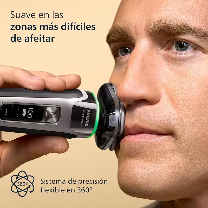 i9000 Prestige, Afeitadora Eléctrica Hombre, Máquina de Afeitar Barba en Seco y Húmedo, Tecnología SkinIQ, Base de Carga, Recargable, Estuche de Viaje, Centro de limpieza, XP9205/30