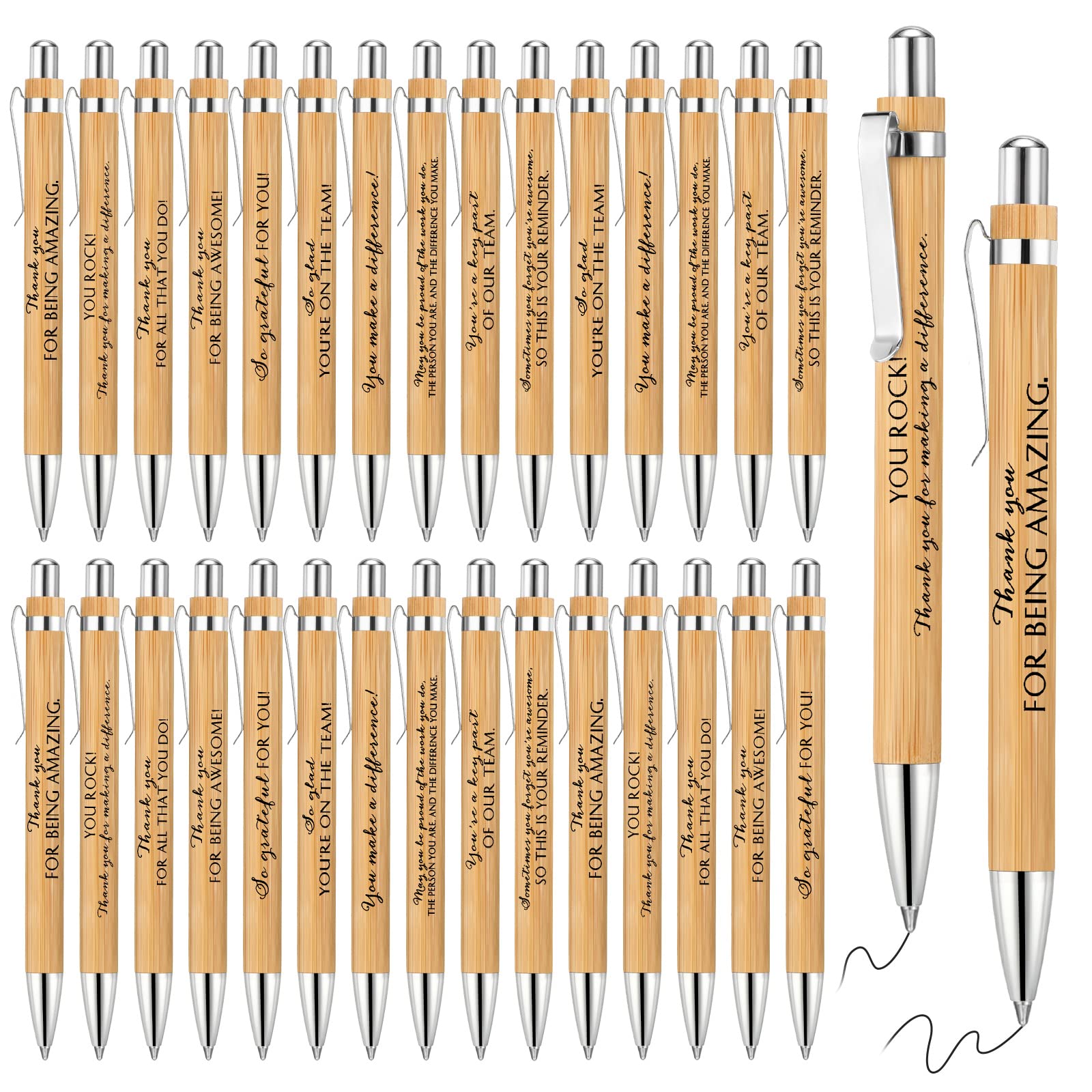 Photo 1 of Fuutreo 30 Pcs Inspirational Bamboo Pens Thank You Wood Ballpoint Pens Graduation Employee Appreciation Gift Motivational for Office Volunteer Teacher Nurse Coworker School Black Ink, 10 Styles