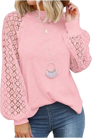 Women’s Long Sleeve Tops Lace Casual Loose Blouses T Shirts