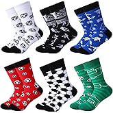 HooLing 6 Pairs Boy Soccer Socks Athletic Novelty Sports Themed Crew Socks for 7-10 Kids Girls Casual Funny Gifts for Christmas Xmas Holiday