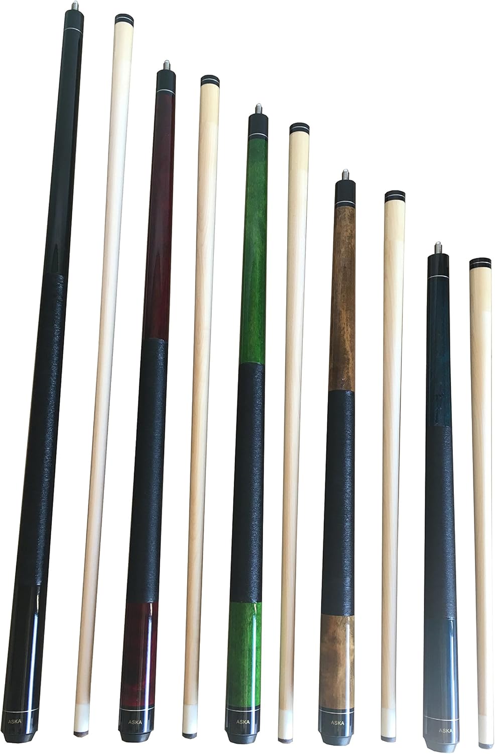 Set of 5 Aska Mixed Length Cues LS5, Canadian Hard Rock Maple Billiard Pool Cue Sticks, Short