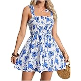 MakeMeChic Women's Summer Floral Print Mini Dress Tie Shoulder A Line Boho Sundresses