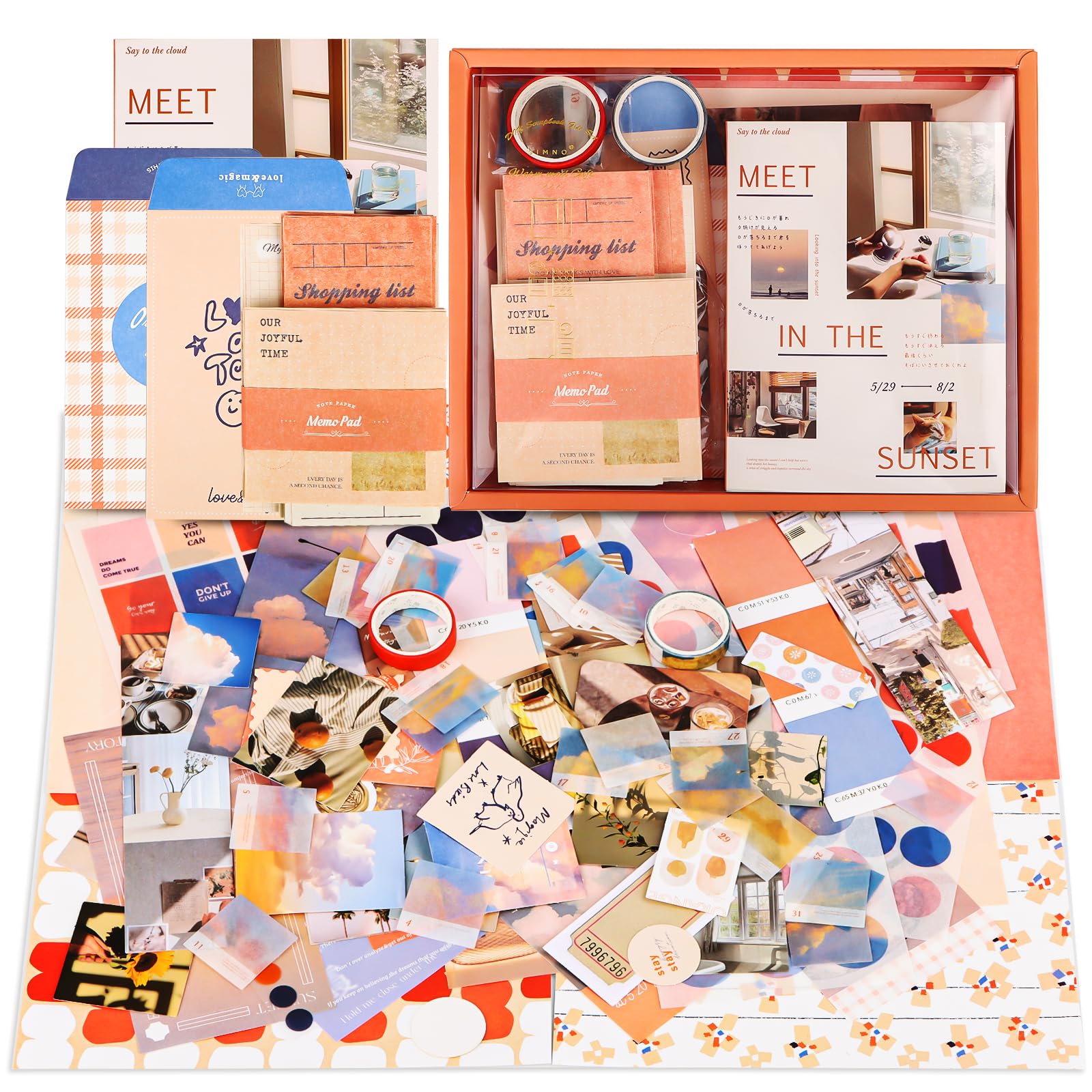 RUNEAY Scrapbook Kit 346 Pcs,Vintage Scrapbooking Supplies Kit Aesthetic Bullet Journal Kit with A6 Grid Notebook Sticker Card Label Washi Tape,for Teen Girl Kid Women DIY Gift