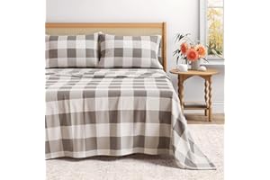 Great Bay Home 100% Turkish Cotton Buffalo Check Plaid Twin Flannel Sheets Set | Deep Pocket, Soft Sheets | Warm, Double Brus