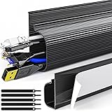 Cable Management Under Desk 31.5'' J Channel Cable Raceway, 2 Pack Cord Hider Desk Cable Tray, No Drilling Under Desk Cable M