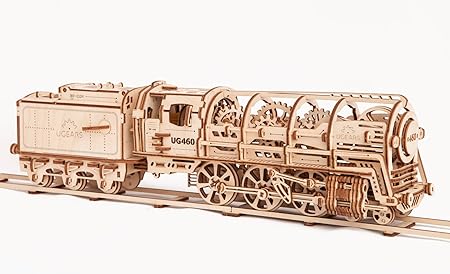 UGears Steam Train Locomotive with Tender | Wooden Train Puzzles for Kids | 3D Mechanical Puzzle | STEM Learning DIY Kits for Adults | Educational Wooden Puzzles | Wooden Toys for Kids Educational Kit