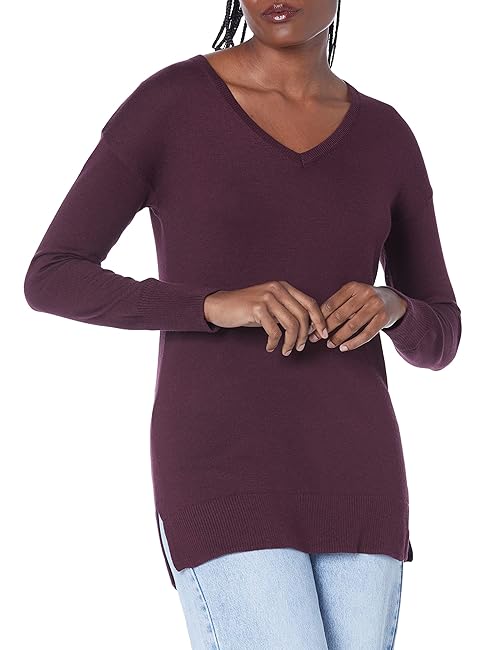 Amazon Essentials Women's Lightweight Long-Sleeve V-Neck Tunic Sweater (Available in Plus Size), Burgundy, 5X