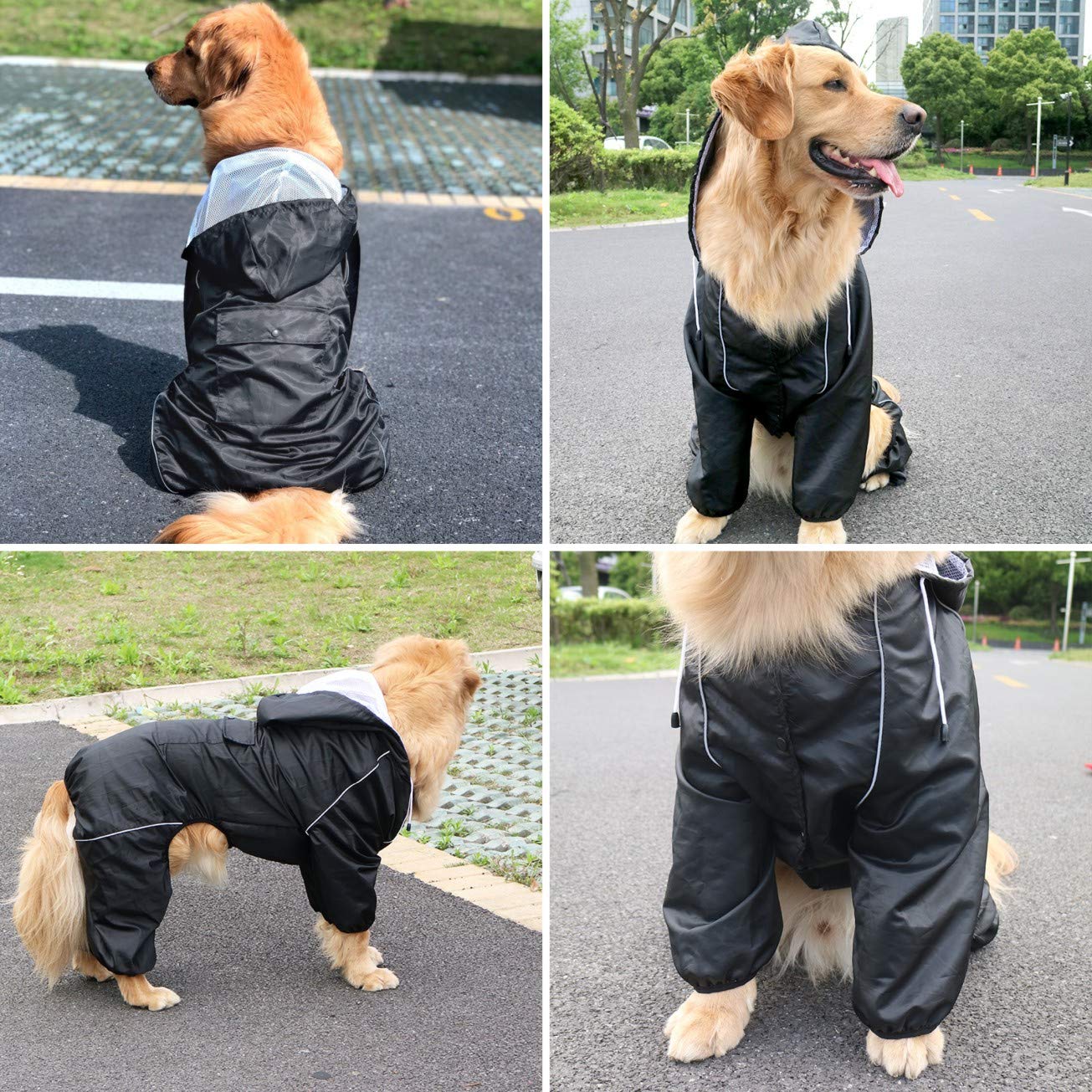 Idepet Raincoat with Hood & Collar Hole, Waterproof Dog Poncho Reflective Jacket Windproof Hoodies for Small to Large Dogs, Corgi to Bulldog