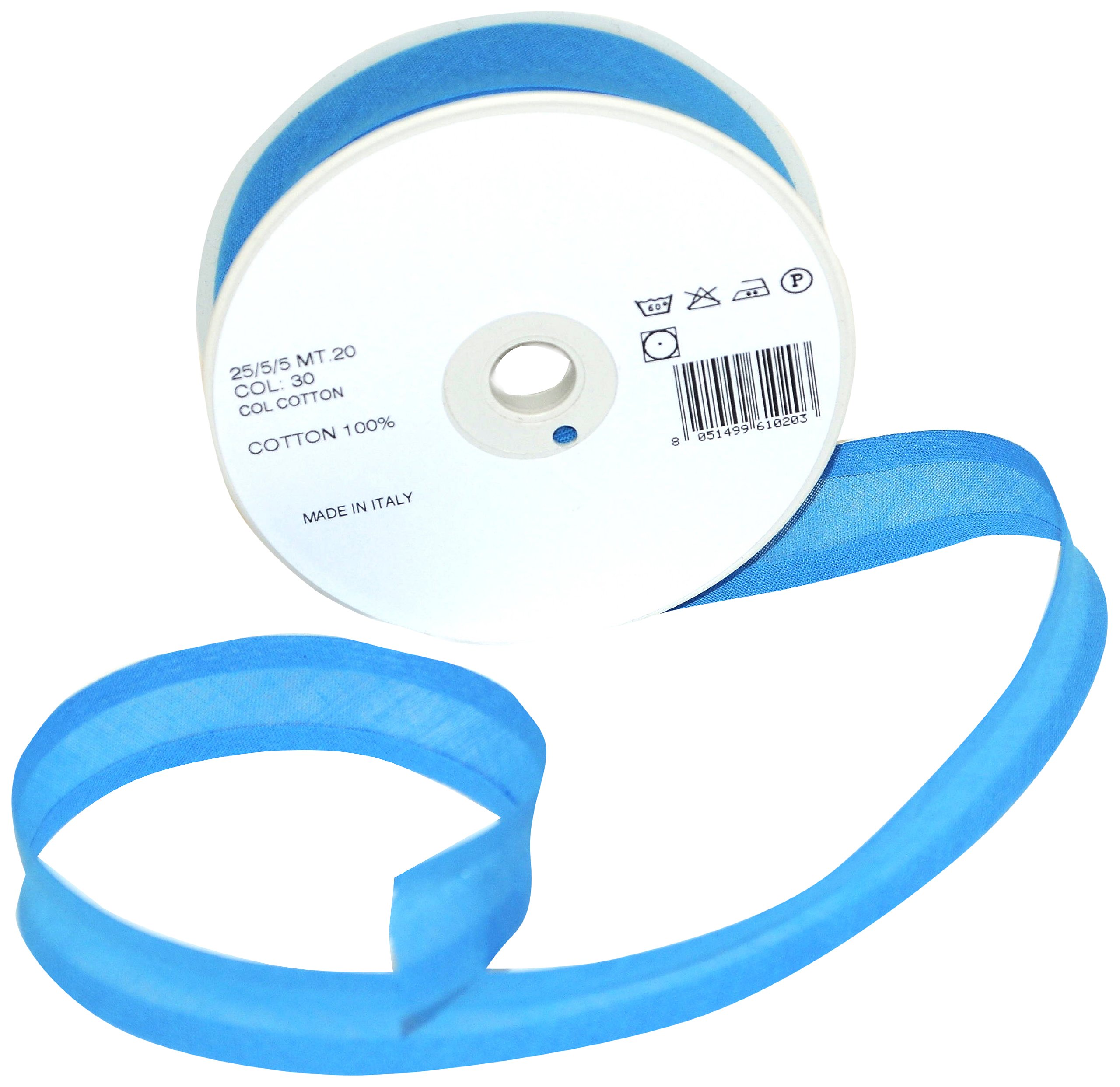 Inastri Trimz 25/5/5 mm Cotton Bias Binding, Peacock Blue 30 – Double‑Fold Sewing Tape for Quilting, Dressmaking & DIY Crafts — image 1