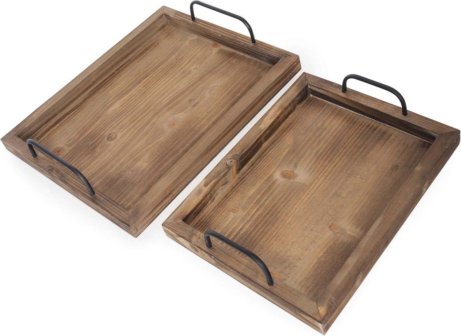  | Besti Rustic Vintage Food Serving Trays (Set of 2) | Nesting Wooden Board with Metal Handles | Stylish Farmhouse Decor Serving Platters | Large: 15 x2 x11" - Small: 13 x2 x9" inches (Rustic Burnt): Serving Trays
