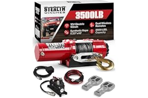Stealth Winches 3500 lb 12V Electric Winch for ATV UTV Jeep Truck Trailer Car Towing Vehicle Recovery, Heavy Duty Off Road Winch with Remote Kit, Synthetic Rope, Hawse Fairlead & Mounting Plate
