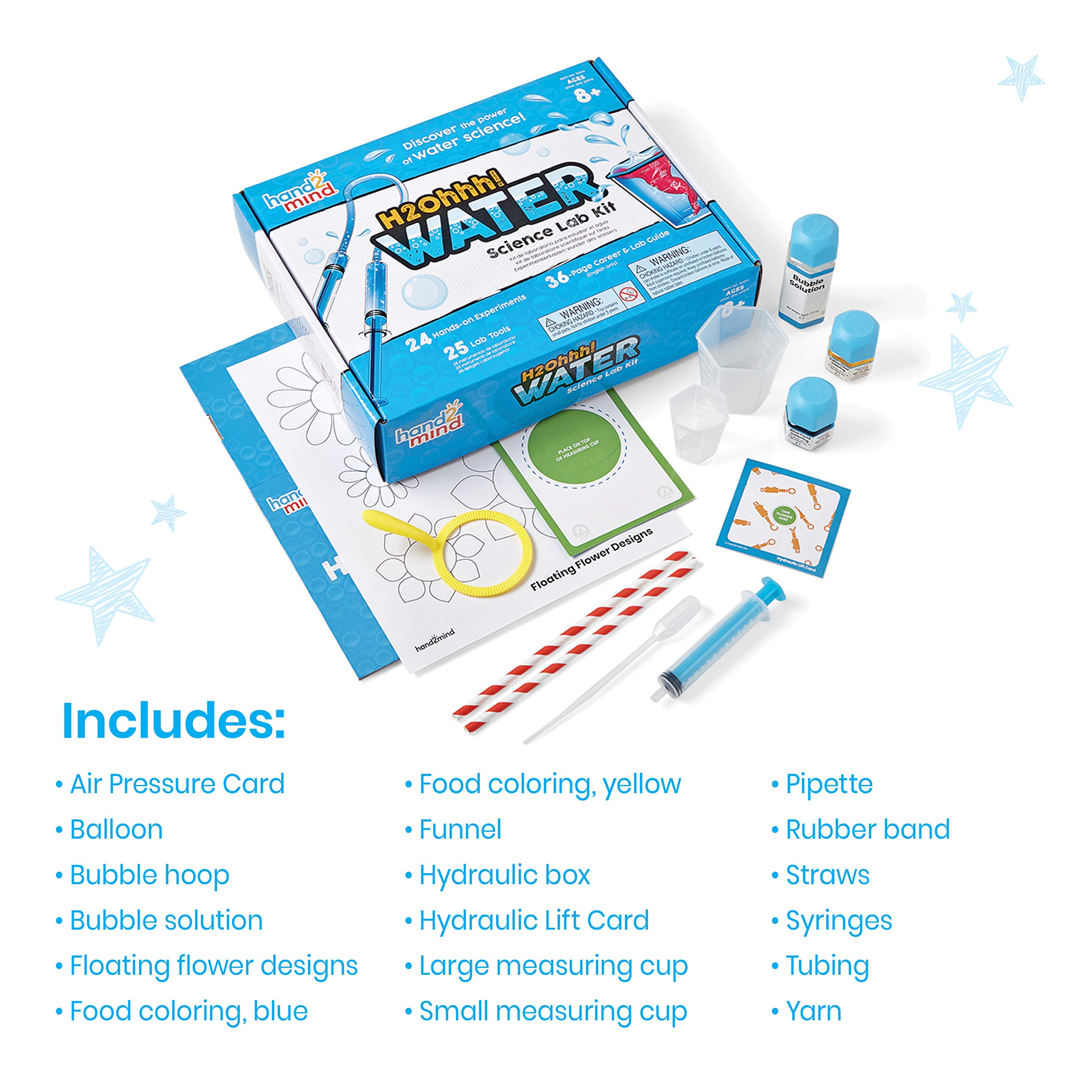 hand2mind H2Ohhh! Water Science Kit, Chemistry Kit for Kids 8-12, Chemistry Set, Science Kits & Toys, 24 Science Experiments, 1 Career & Lab Guide, Color Chemistry, Bubbles, Tornadoes, STEM Toy