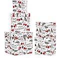 UNIQOOO 5PCS Christmas Nesting Gift Boxes with Lid, Nested Box Set, 5 Sizes, Square Stackable, Red White Green, Xmas Berry Candy Cane Paper Box Tower Décor, Holiday Thanksgiving New Year Packaging