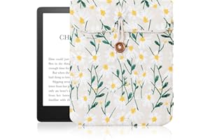 BOLDENRAY Embroidered Daisy Floral Kindle Sleeve - Compatible with Paperwhite (6''/6.8''), Oasis (7'') - Padded E-Reader Cover (6.7 inches Wide x 7.9 inches Tall)