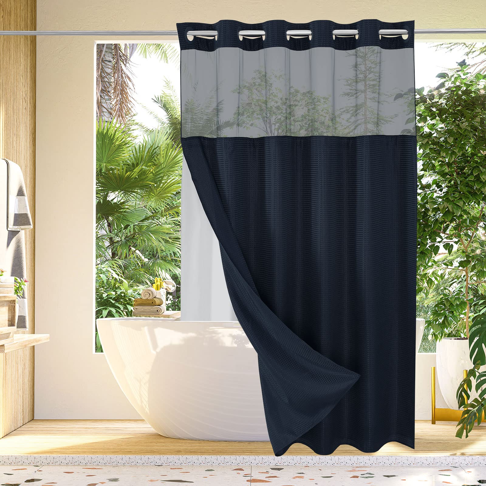 Gibelle No Hook Waffle Weave Shower Curtain with