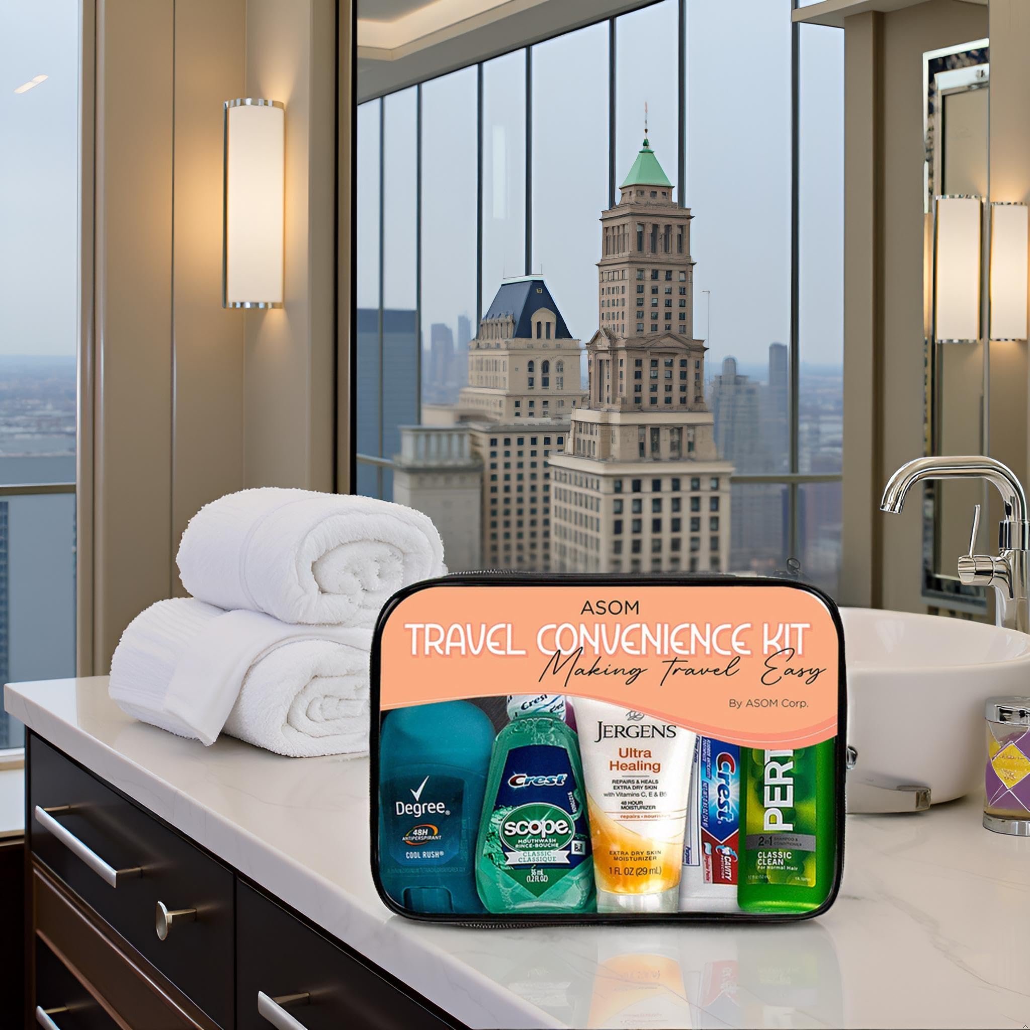Asom Toiletry Travel Kit - 20 Piece TSA Approved Personal Care & Hygiene Essentials Set for Men & Women, Pre-Filled Convenience for Travel, Airplane Carry-On Ready