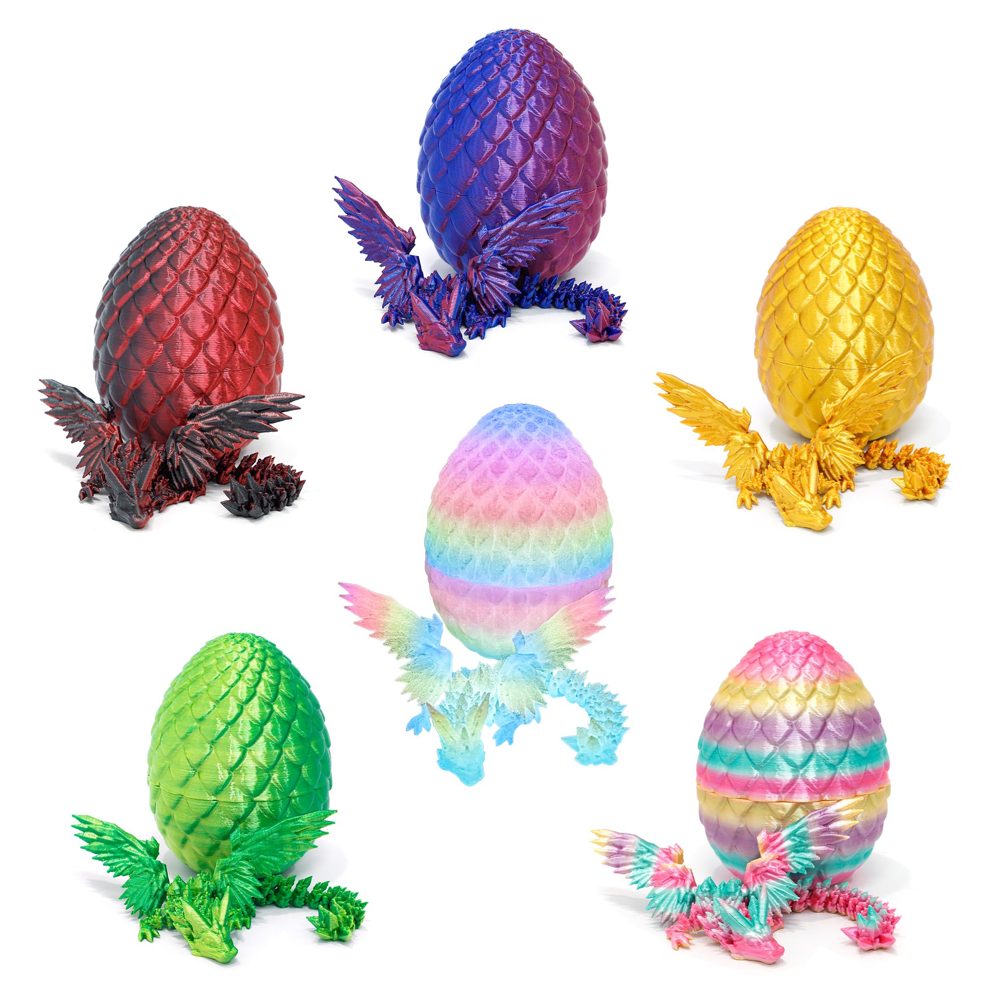 Flavery 4 Pack 3D Printed Dragon Egg - Small Scale Egg with Wings Dragon Inside, 3D Printed Fidget Toys, Surprise Toys for Gift, Desk Executive Pet, Figurine Decor
