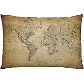 EKOBLA Throw Pillow Cover Vintage World Map Antique Old Map Drawn in 1810S Style Art Rustic Decor Lumbar Pillow Case Cushion for Sofa Couch Bed Standard Queen Size 20x30 Inch