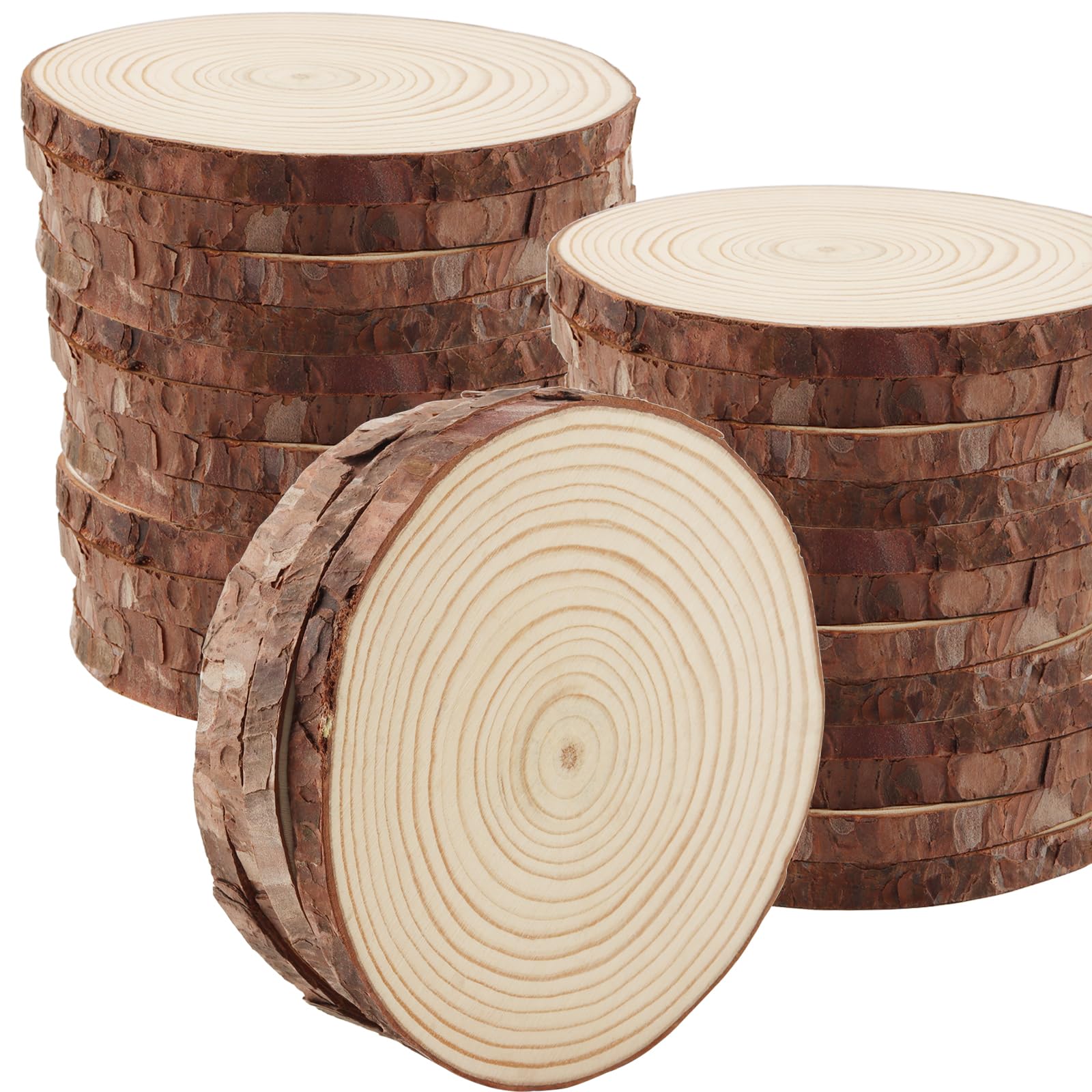 HAKZEON 20 PCS 14-16cm Natural Wood Slices, 1cm Thick Unfinished Wood Circle Coaster for Crafts Rustic Wedding Ornaments, DIY Arts Christmas Home Decor