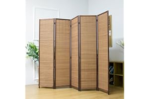 Pawlabay 5 Panel Room Divider Screen,5.6 FT Tall Bamboo Room Divider Folding Privacy Screen,Freestanding Room Divider for Room Seperation,Brown