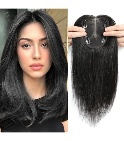 12 Inch Real Human Hair Topper Mono Base 4.6x4 Inch No Bangs Volume Amazon.com : starluck Hair Toppers for Women 100% Real Human  main image 2